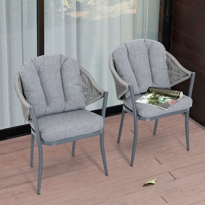 Outdoor 2-Piece Woven Rope Conversation Chair Set, Aluminum, Gray