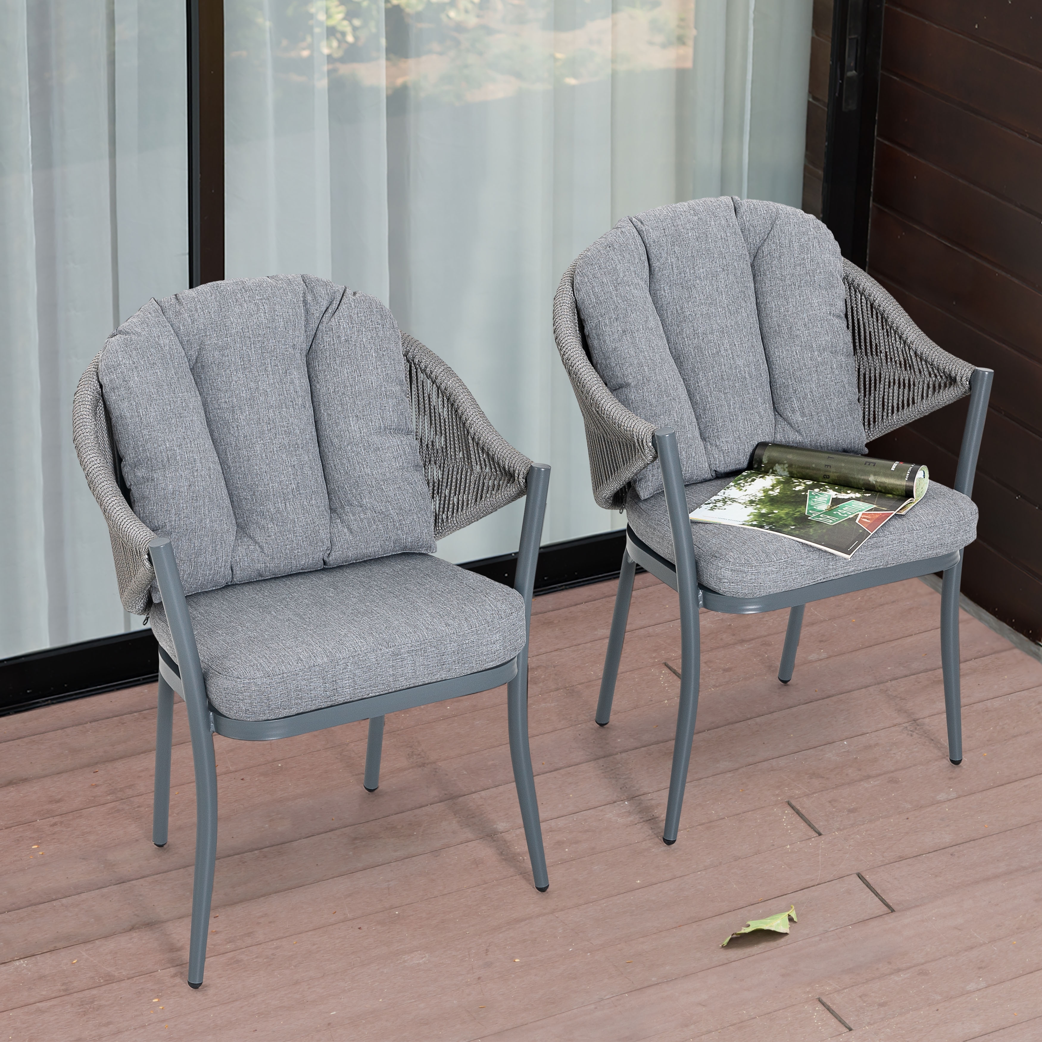 Nuu Garden Outdoor 2-Piece Woven Rope Conversation Chair Set, Aluminum, Gray
