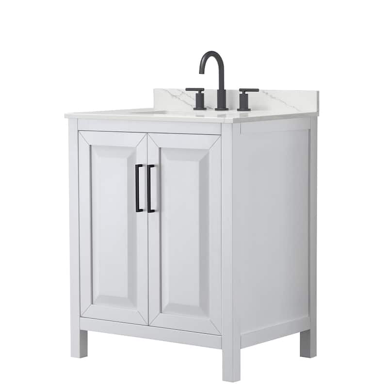 Daria 30-inch Single Vanity, 3 Hole Quartz Top - White, Black Trim, Giotto Quartz Top