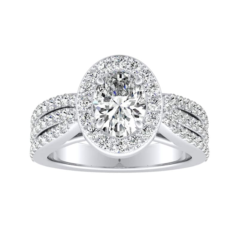Auriya 18k Gold 1 1/3ctw Oval cut Halo Diamond Engagement Ring Triple Row (H-I, SI1-SI2) - White - 6