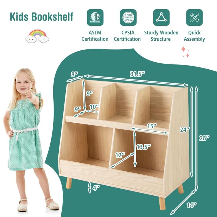 5-Cube Kids Bookshelf and Toy Organizer with Anti-Tipping Kits - 31.5" x 14" x 28"