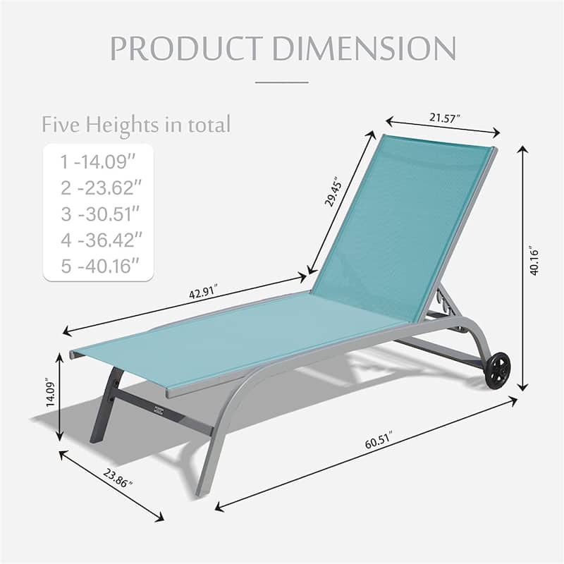 GDFStudio - Chaise Lounge Outdoor Set of 3, Adjustable Lounge Chairs with Wheels