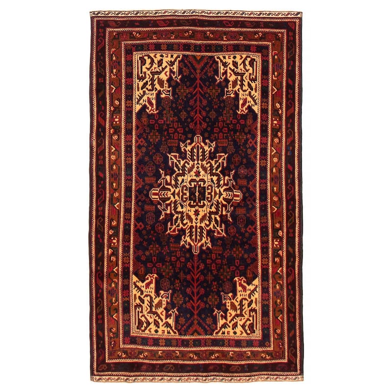 Teimani Navy, Red Rug 3'11" x 7'0" - 3'11 x 7'0 - Dark Navy/ Red - 3'11 x 7'0