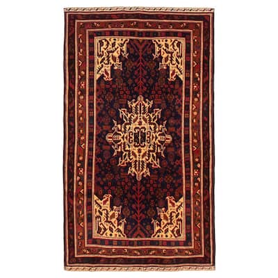 Teimani Navy, Red Rug 3'11" x 7'0" - 3'11 x 7'0