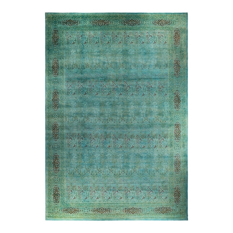 Overdyed, One-of-a-Kind Hand-Knotted Area Rug - Blue - 12' 3" x 17' 7"