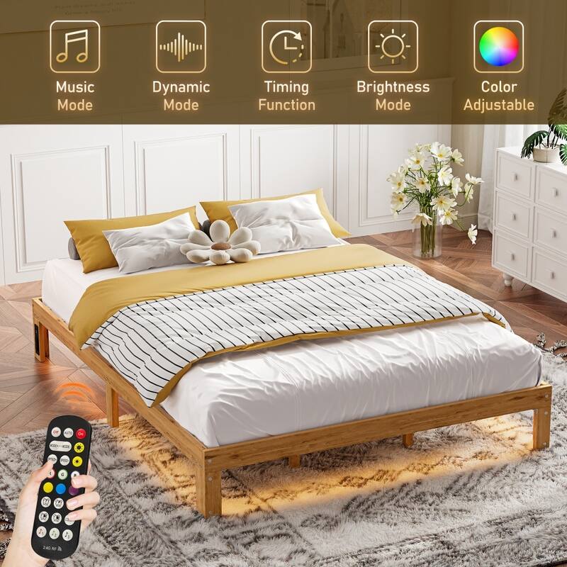 Queen Size Solid Wood Platform Bed with Slat Support