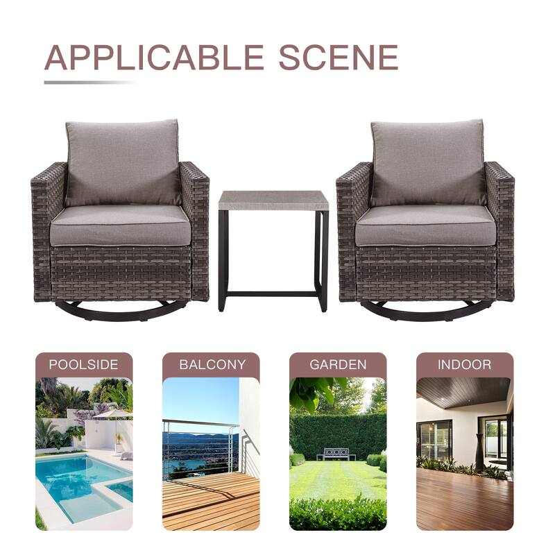 Gymojoy 3 Pieces Outdoor Wicker Swivel Rocker Patio Set