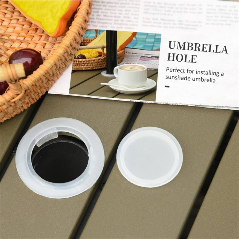 Black Rattan Tan PS Board Steel Outdoor Bistro Table with Umbrella Hole - 21.75"L x 21.75"W x 18"H