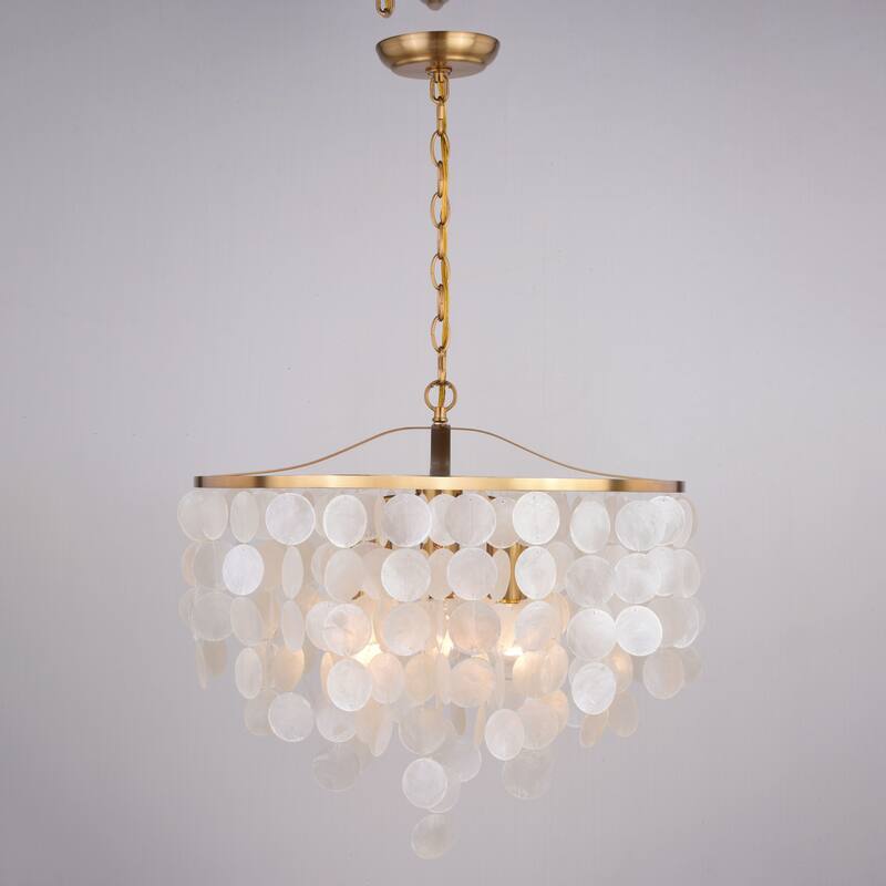 Elsa 3 Light Gold Brass Modern Coastal Glam Pendant Fixture with Capiz Shells - 19.75-in W x 18.5-in H x 19.75-in D