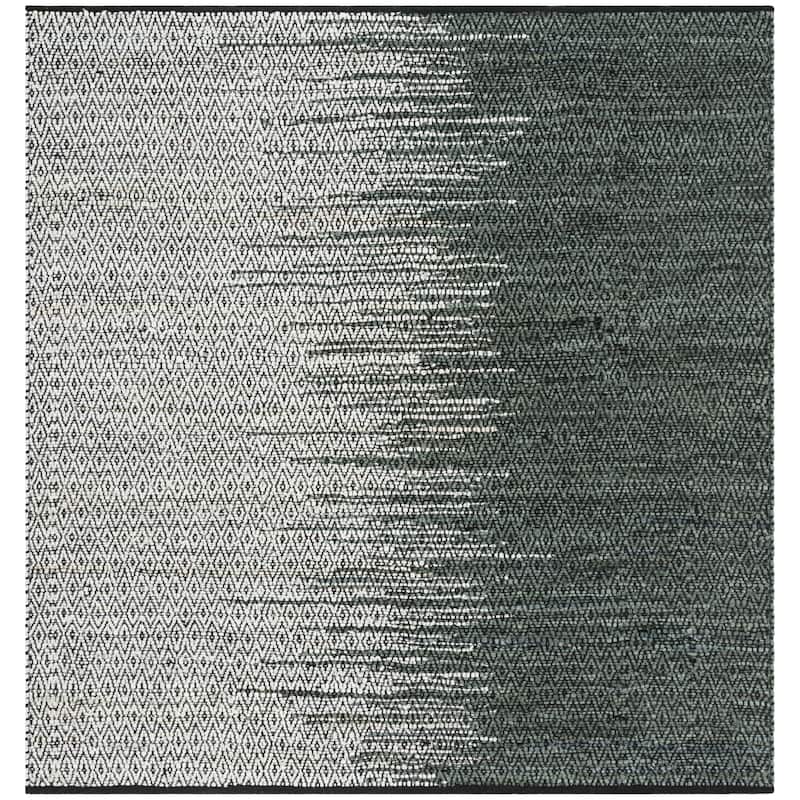 SAFAVIEH Handmade Vintage Boho Leather Denita Modern Stripe Leather - 6' x 6' Square - Light Grey/Charcoal - Square/Runner