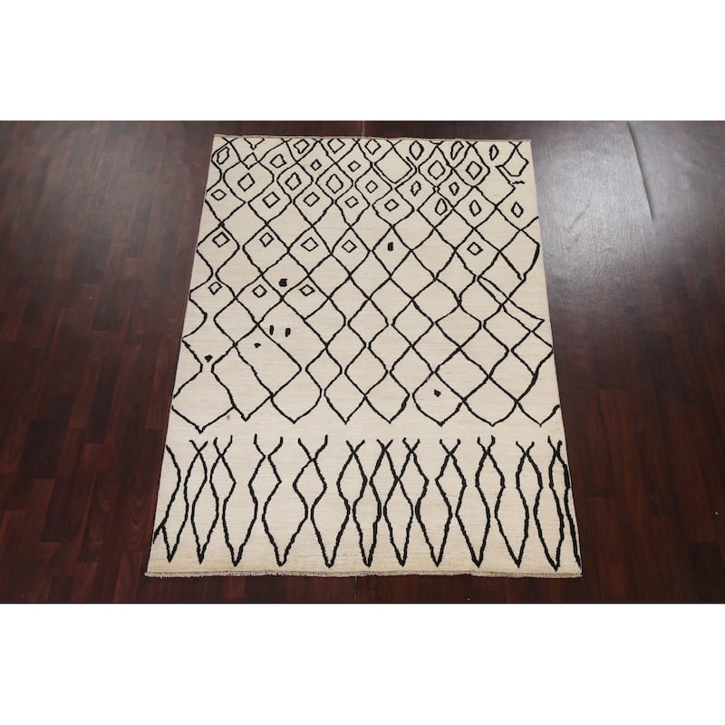 Vegetable Dye Trellis Moroccan Oriental Wool Area Rug Handmade Carpet - 5'8" x 7'9"