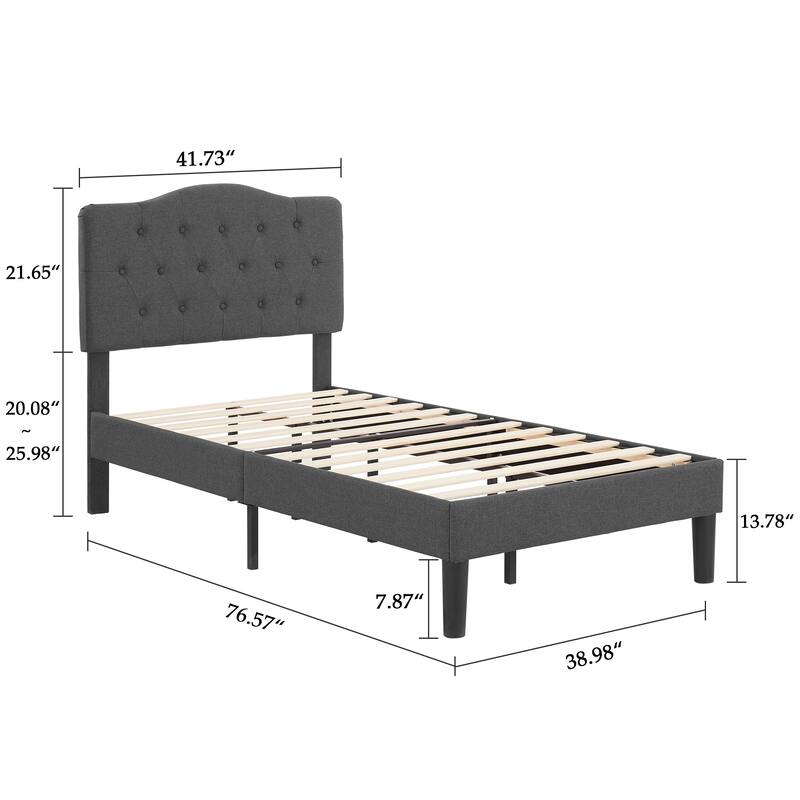 VECELO Modern Upholstered Kids Bed with Height Adjustable Tufted Headboard,Twin Size Bed Set of 2