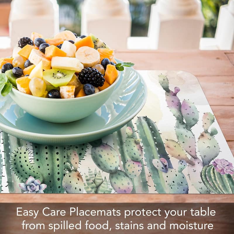 Watercolor Cacti 4 Pack Reversible Easy Care Flexible Plastic Placemats Made in The USA BPA Free Easily Wipes Clean