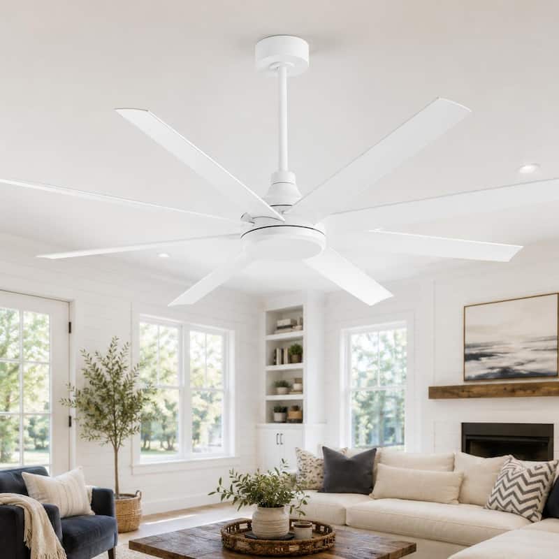65/72/84/100-Inch Large Industrial Ceiling Fan with Remote, ABS 8-Blade Reversible 6-Speed DC Motor Commercial Fan without Light - 72" - White