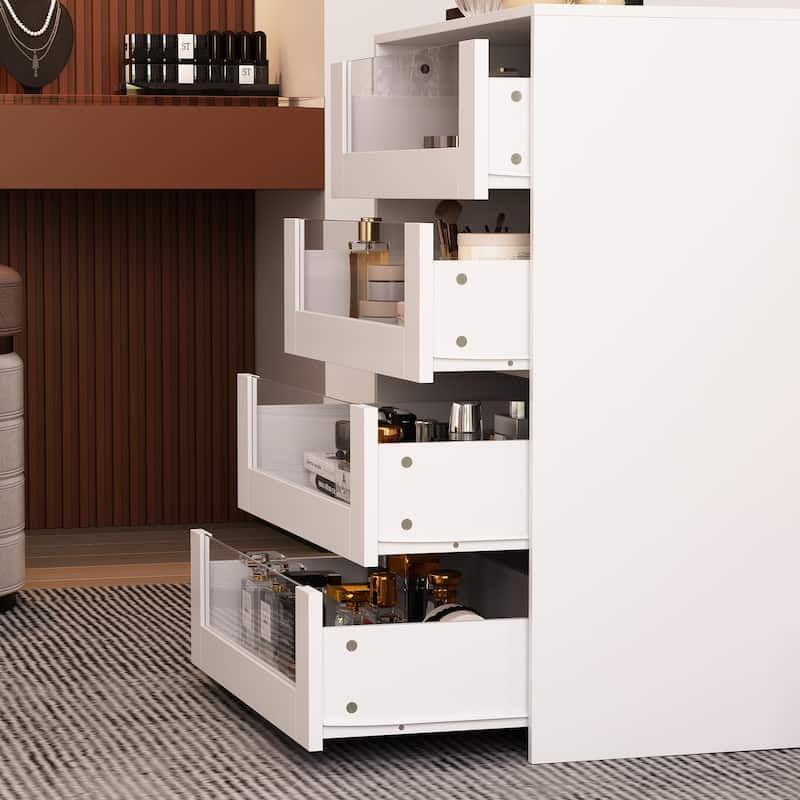 Glass-Top Closet Organizer White Dressing Island Ample Storage Dresser