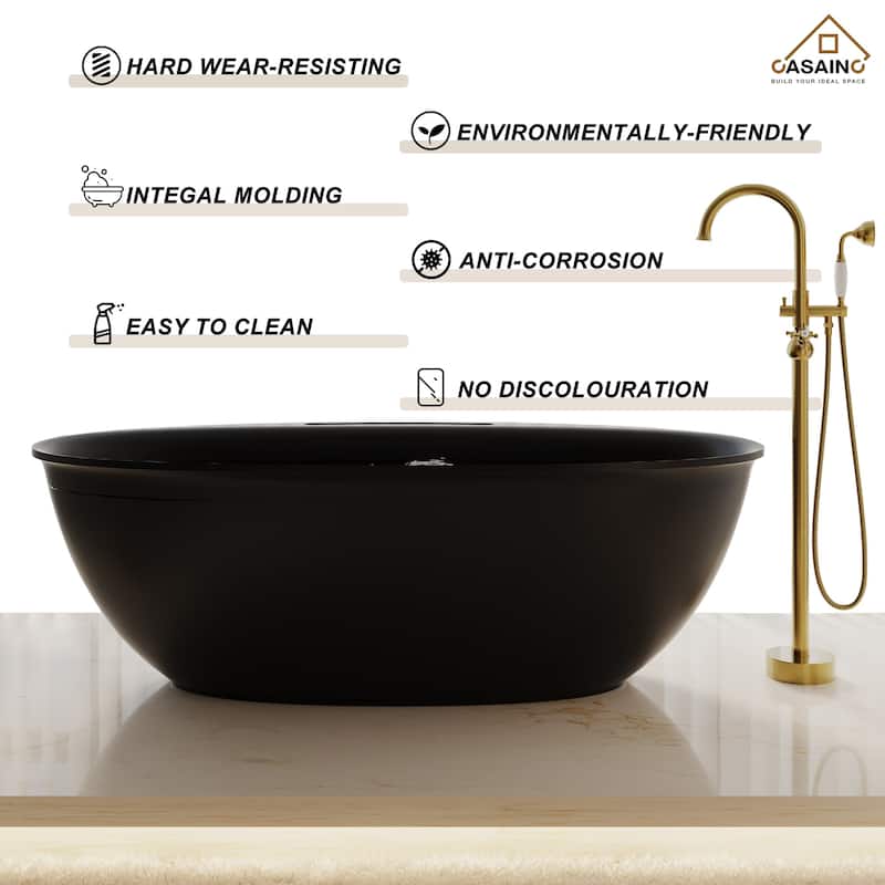63" / 67" Solid Surface Freestanding Bathtub in Matte White/Black
