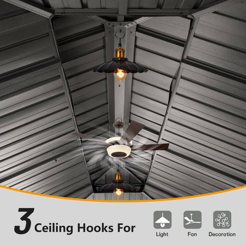 12' X 16' Outdoor Metal Hardtop Gazebo with Double Roof, Aluminum Frame, Curtains, and Netting for Patio, Deck, Garden, Grey