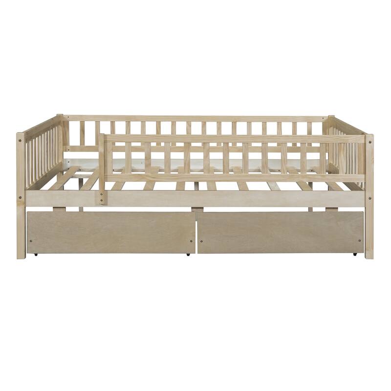 Twin Size Daybed Wood Bed Wood Platform Bed Frame No Box Spring Needed, 2 Extendable Wood Drawers with Trundle for Boys Girls