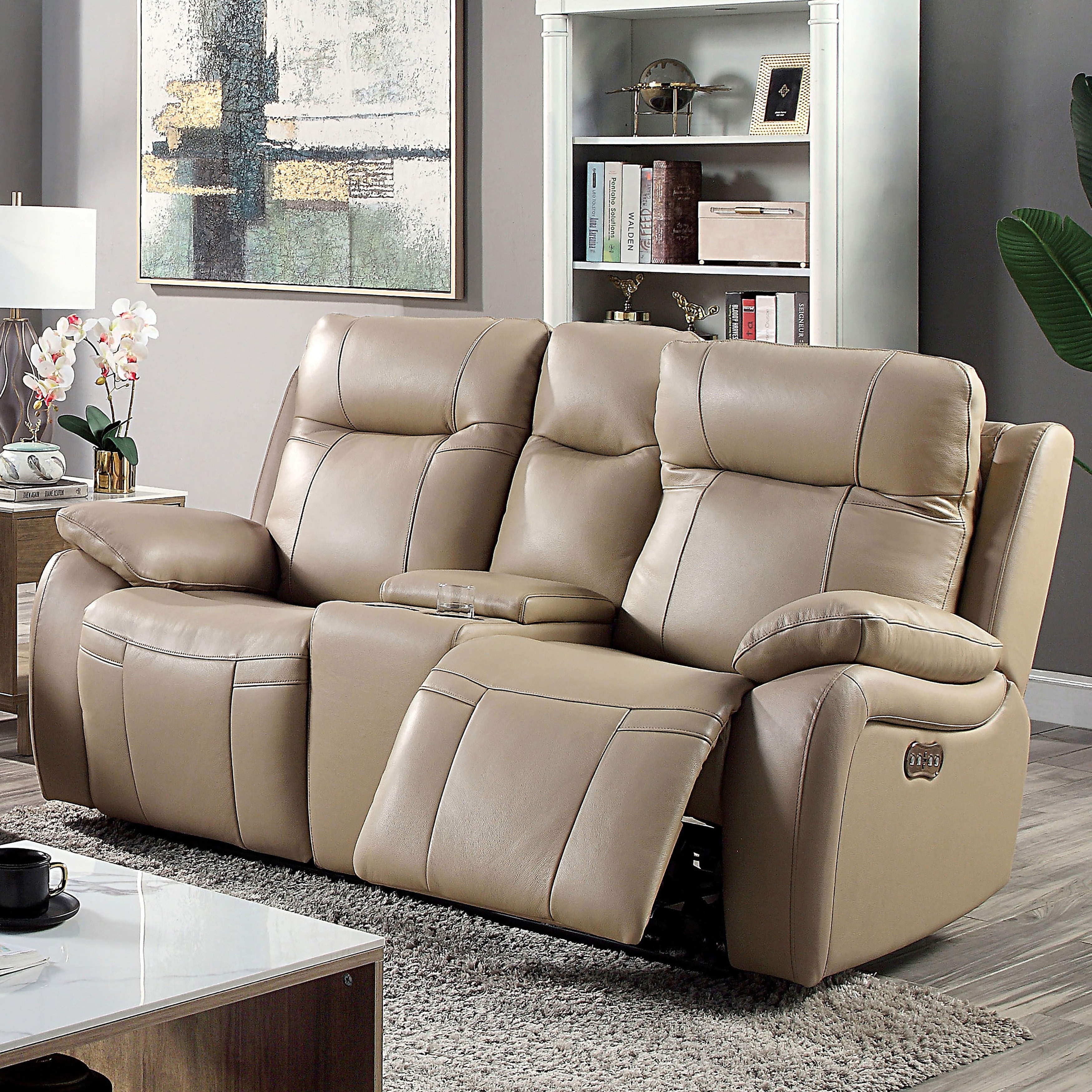 Classic 2 seat bonded store leather double recliner loveseat