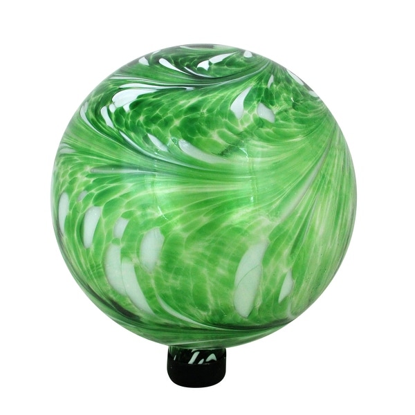 10" Green and White Swirl Designed Outdoor Patio Garden Gazing Ball - N/A