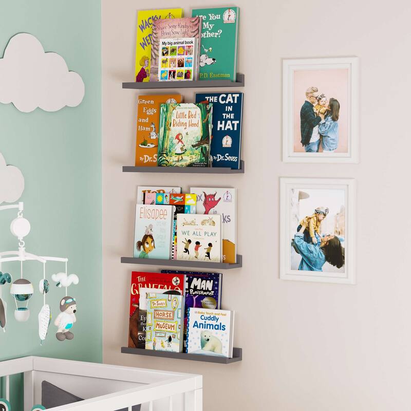 Wallniture Lagos 17" Kids Wall Shelves Floating Nursery Bookshelf Picture Ledge Toy Storage Organizer, Set of 4 - N/A