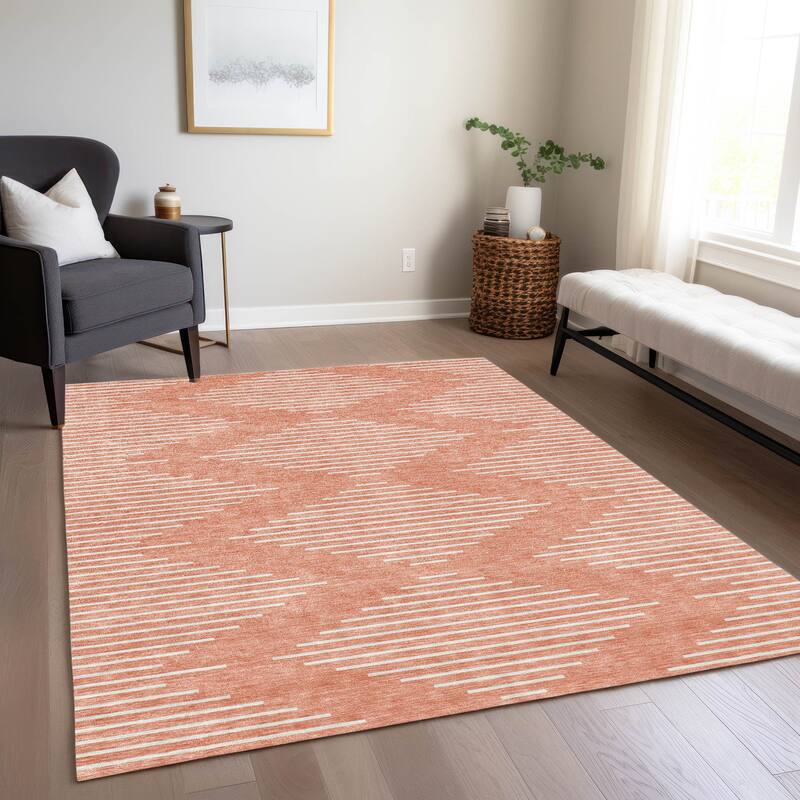 Machine Washable Indoor/ Outdoor Modern Stripe Chantille Rug