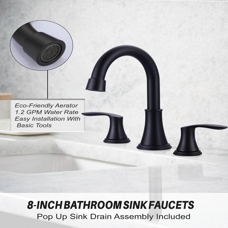 WOWOW 8 in. Widespread Double Handle Bathroom Faucet with Pop Up Drain