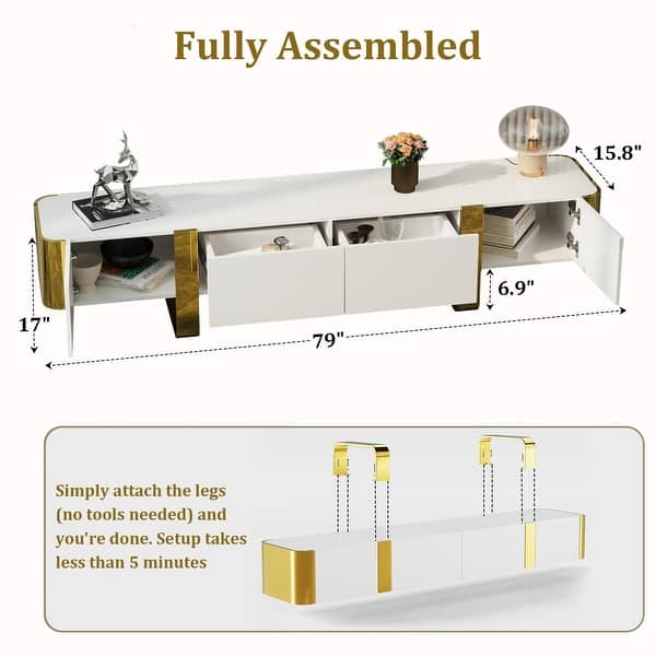dimension image slide 5 of 6, 79 inch Wood TV Stand Partial Assembly Entertainment Center Modern Media Console with Drawers and Storage Cabinets