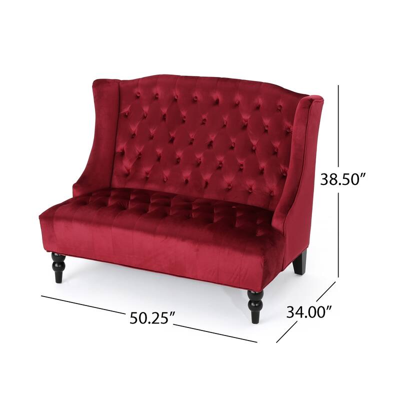 Wine Red 50.25" Velvet Button Tufted High Wingback Loveseat Sofa with Wood Legs for Living Room