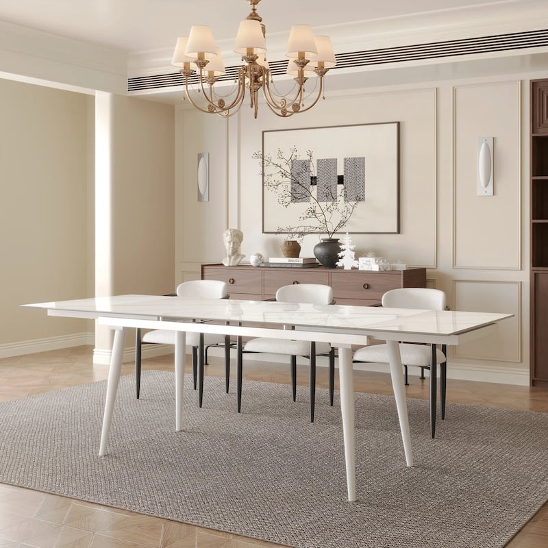 94.48" Rectangular Extendable Sintered Stone Dining Table