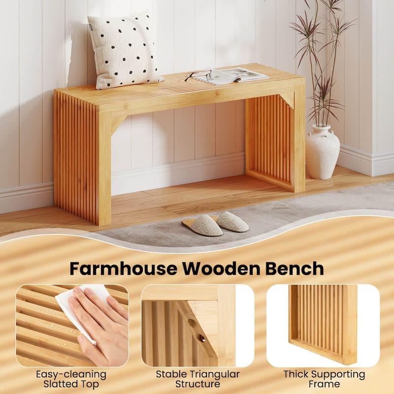Costway 1/2 PCS Bamboo Dining Bench 36” Long Entryway Bench Indoor