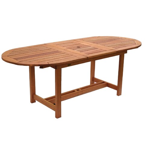 Amazonia Brown Oval Eucalyptus Wood Outdoor Dining Table with Extension - 63 in. L x 35 in. W x 29 in. H