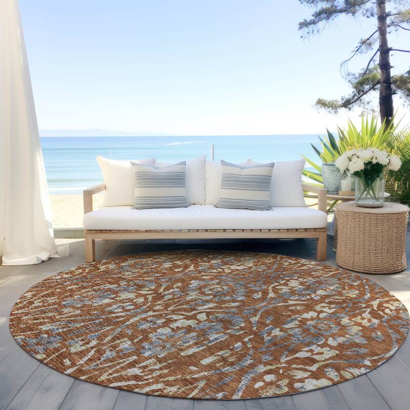 Machine Washable Indoor/ Outdoor Chantille Traditional Distressed Rug - Paprika - 8' x 8'