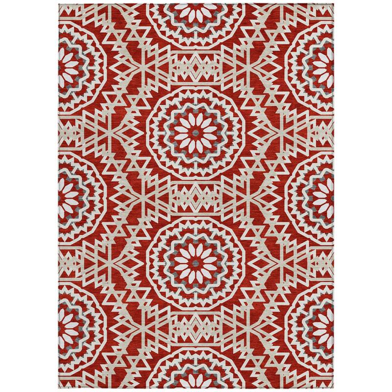 HomeRoots Floral Medallion Transitional Rectangle Outdoor Rug