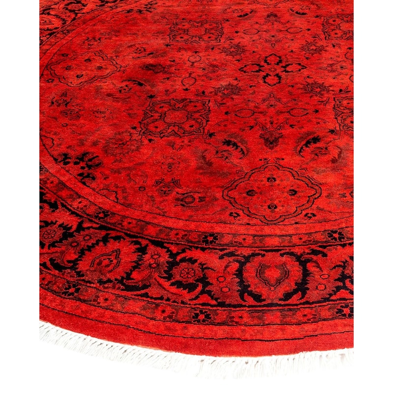 Overton Hand Knotted Wool Vintage Inspired Modern Contemporary Overdyed Red Square Area Rug - 5' 1" x 5' 1"