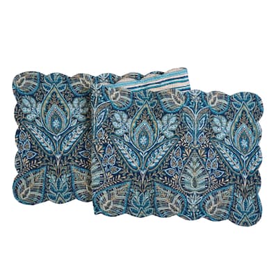 51" x 14" Bailey Blue Reversible Graphic Print Machine Washable Scallop Quilt Table Runner