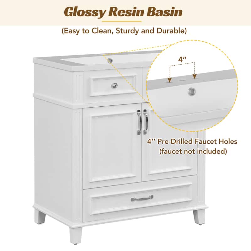 30'' Bathroom Vanity with Resin Sink,Solid Wood Frame Bathroom Storage Cabinet with Soft Closing Doors