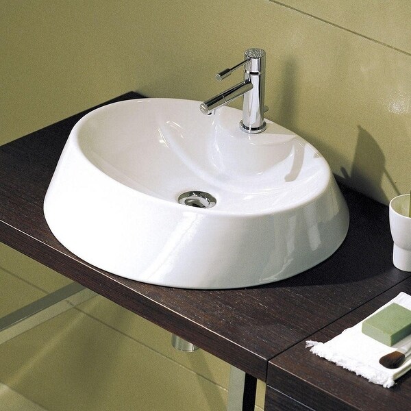 Nameeks 8041/R Scarabeo 33-3/4" Ceramic Vessel Bathroom Sink with 1 Hole Drilled - White / One Hole