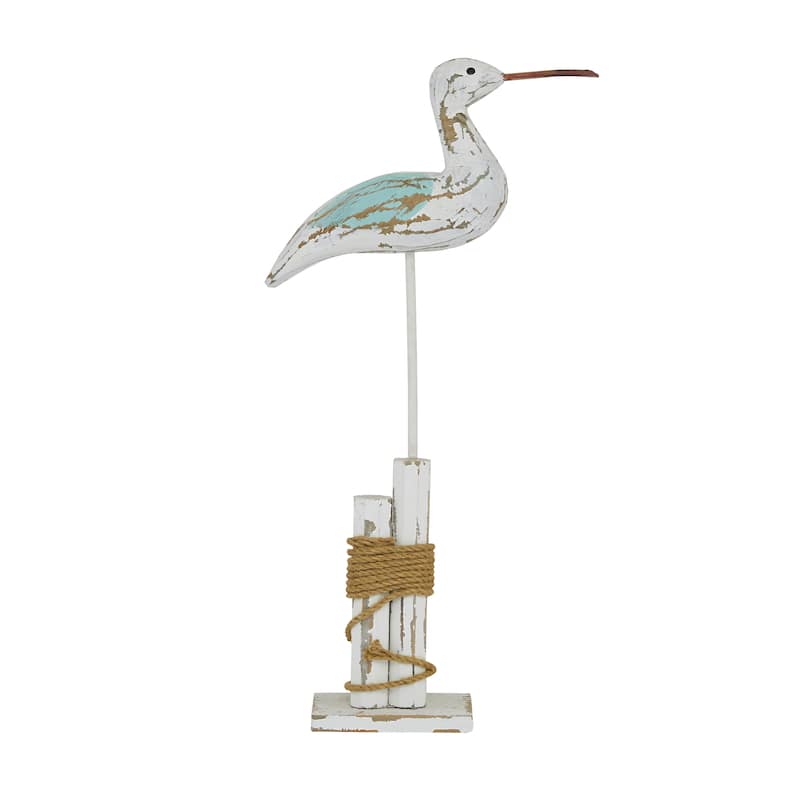 White Wood Bird Decorative Sculpture - 12 x 3 x 21
