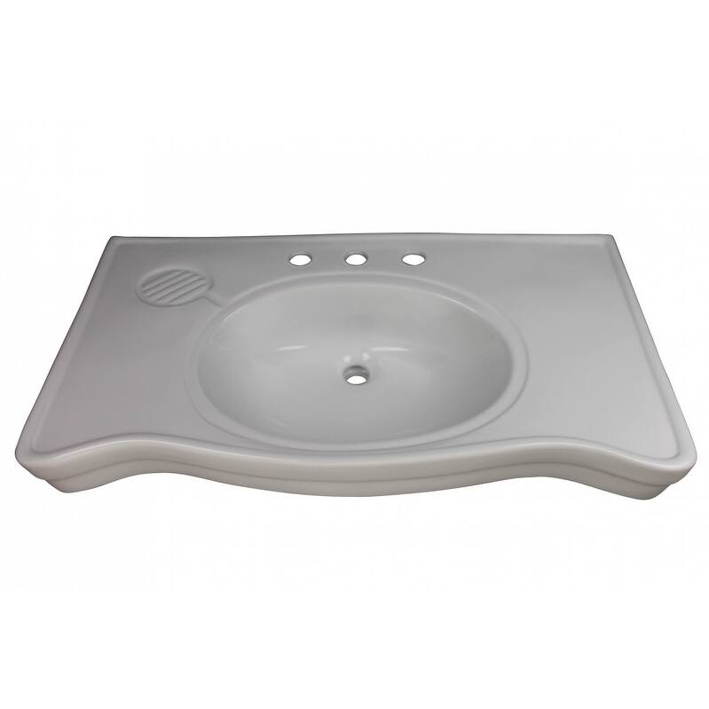 White Ceramic Console Sink Basin Belle Epoque 36" W X 6" H With Counterspace, Soap Dish, 8" Faucet Holes Renovators Supply
