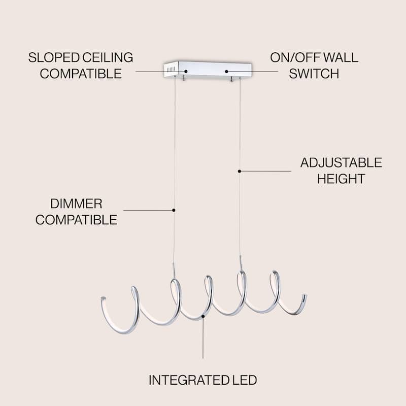 Scribble 31" Dimmable Adjustable Integrated LED Metal Linear Pendant, Chrome by JONATHAN Y