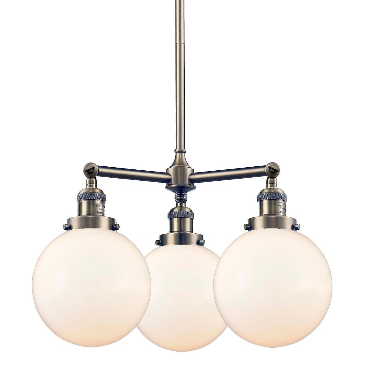 Innovations Lighting 207-8 Beacon  Beacon 3 Light 22" Wide Chandelier (Antique Brass / Matte White Cased) - Chandeliers For Bedrooms by Overstock.com