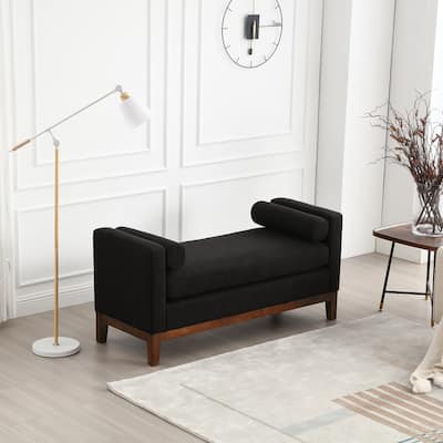 Upholstered Entryway Bench with Solid Wood Legs & Bolster Pillows