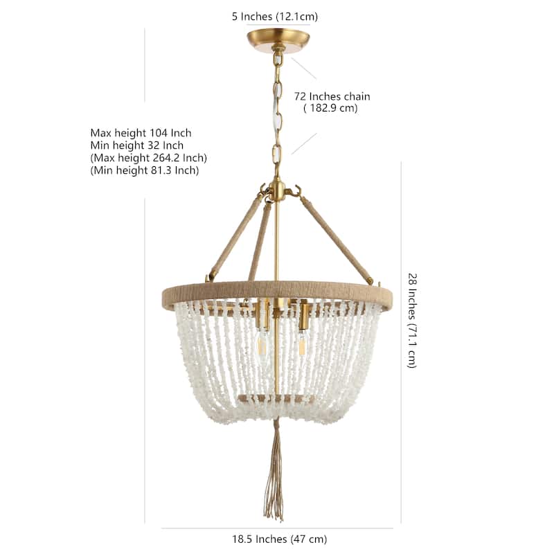 SAFAVIEH Lighting Cydney Adjustable 3-light LED White Beaded Chandelier Pendant - Brass Gold/White - 19"W x 19"D x 104"H