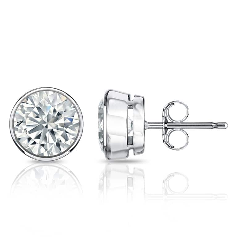 Auriya Lab Grown Round Bezel Diamond Stud Earrings 2.00 to 10.00 ct. tw. Push-Back (D-E VVS) - 8.00ct. tw. - Platinum - White