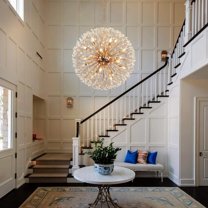 Modern Sputnik Large Starburst Crystal Firework Chandelier fot High Ceiling - W35.43"