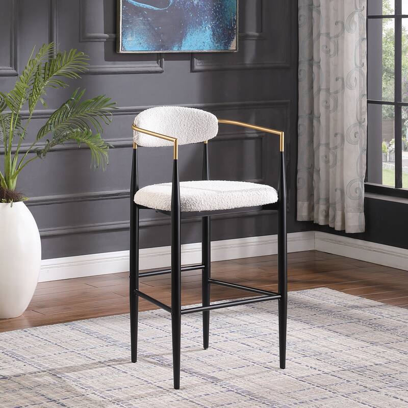 Counter Height Bar Stools Set of 2, Dining Bar Stool with Upholstered Seats, Kitchen Island Chairs with Backs and Iron Legs