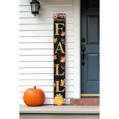HomeRoots 72" Black Gold And Orange Solid Wood Floral Bouquet Happy Fall Porch Sign