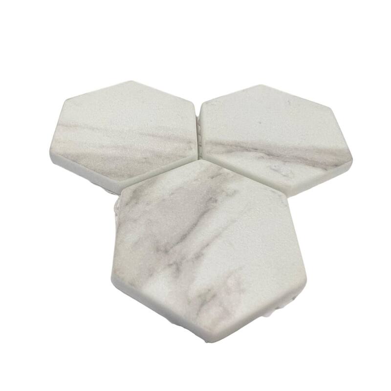 The Tile Life Recycled 1.88x1.88 Carrara Hexagon Glass Mosaic Backsplash Wall Tile