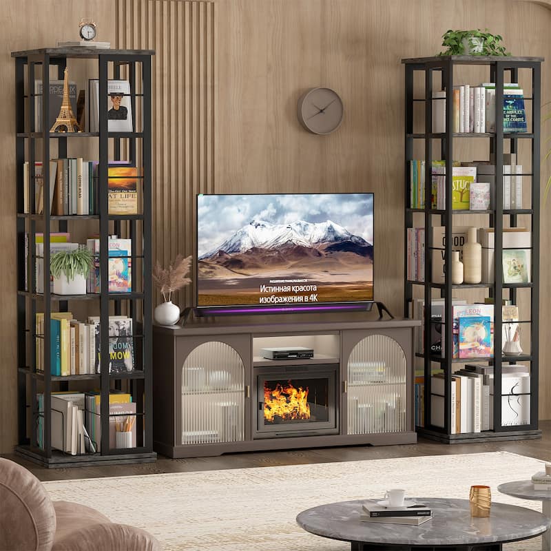5-Tier Corner Rotating Bookshelf, 360 Display Wood Spinning Bookshelf, Floor Standing Bookcase Organizer Storage Rack